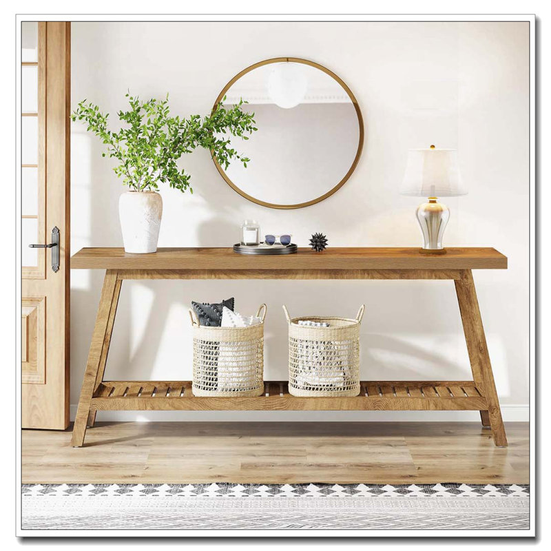 Farmhouse Console Table with 2-Tier Open Storage