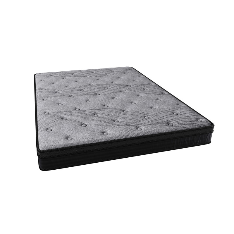 Grand matelas ferme de 12 pouces avec 560 ressorts ensachés individuellement pour un alignement de la colonne vertébrale et un sommeil réparateur, mousse de tissu gris dans une boîte de soutien pour le corps