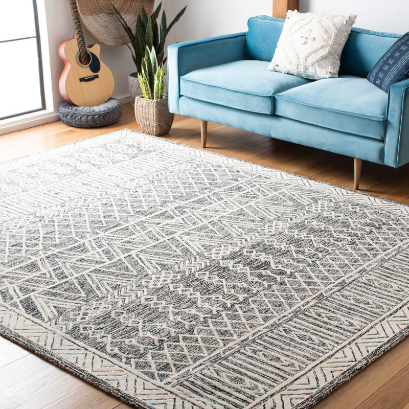 Jacks Southwestern Handmade Tufted Wool Ivory/Black Area Rug, Rectangle 8' x 10'