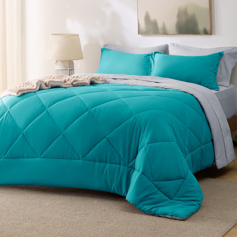 Best Seller Bedsure Comforter Set Reversible Bedding for All Seasons-89GSM, King Comforter + 4 Additional Pieces, Teal