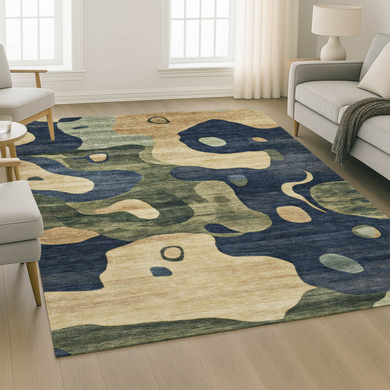 Tapis abstrait lavable à la machine de qualité supérieure Mayfield AMF2063, Marine, 2 pi 6 po x 3 pi 10 po