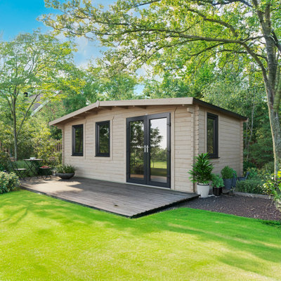 Powersheds 12 x 20ft Chalet Log Cabin, Doors to the Right - 44mm