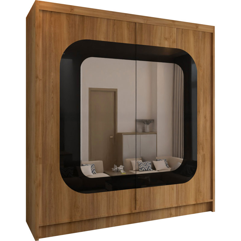 Chorley Sliding Mirror Door Wardrobe – Modern Freestanding Bedroom Storage in 2 Sizes and 5 Colour Options, Walnut/Black