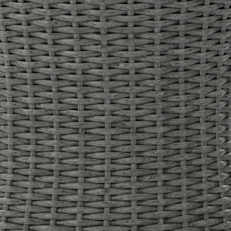 Table d'appoint d'extérieur, table de bout de patio ronde de 17,5 po avec plateau en bois naturel et base de sablier en osier gris, petite table basse d'extérieur résistante aux intempéries pour balcon, jardin, bord de piscine