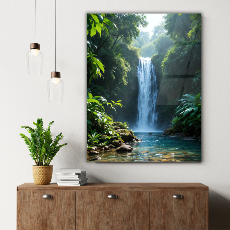 Art mural en verre trempé cascade, 36" H x 24" W