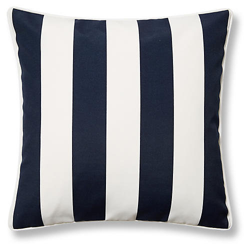 Cabana Stripe Striped Outdoor Reversible Throw Pillow, Navy