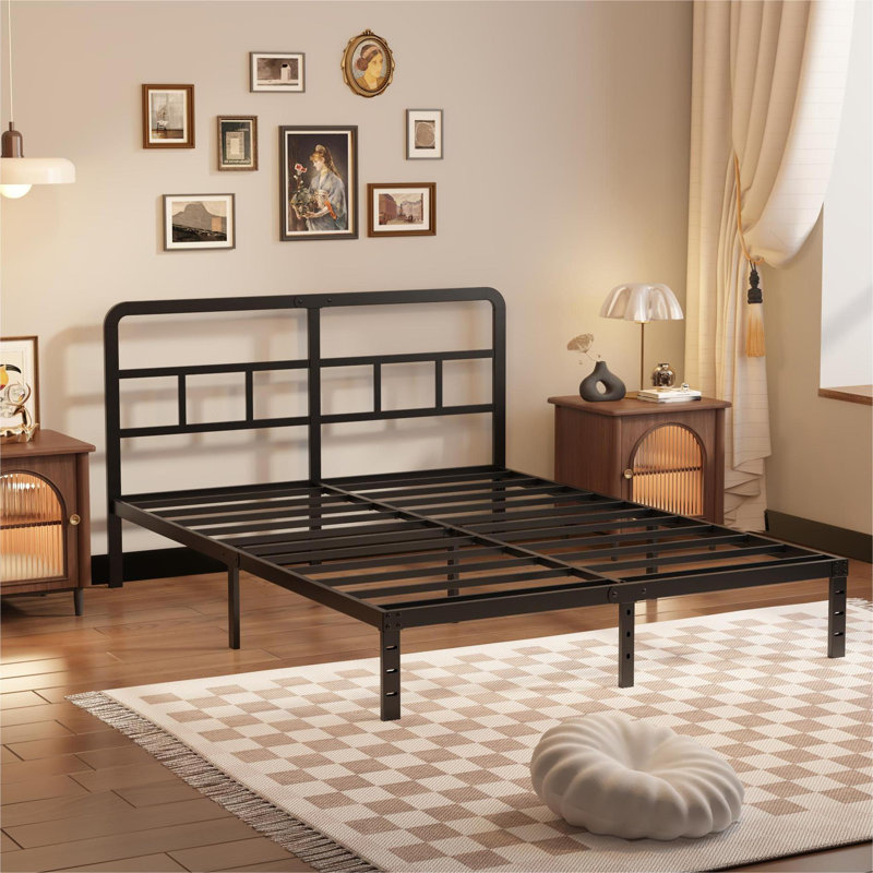 Javoronkov Metal Frame Bed with Headboard, Full/Double