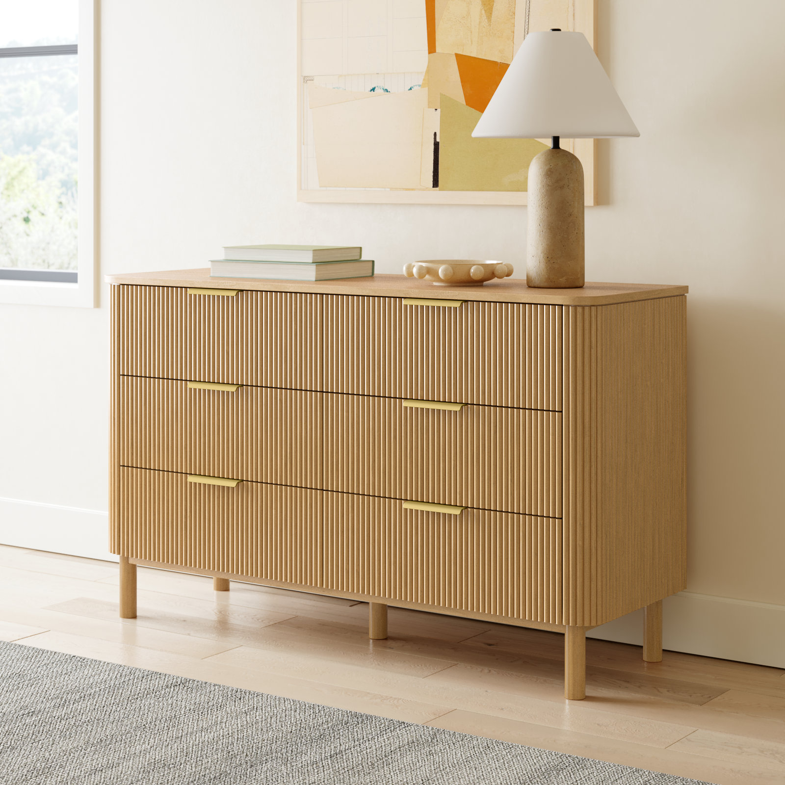 Nova 60" 6-Drawer Dresser with Reeded Front, Reeded Birch