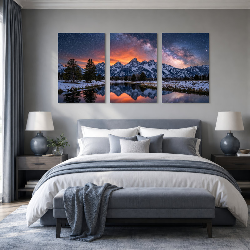 Montagne montagne, art sur toile tendue, ensemble de 3 reproductions de peintures à l'huile pour salon, 2030