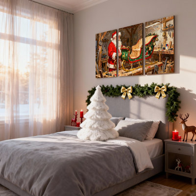 Ensemble de 3 impressions sur toile de Noël, atelier de père Noël, traîneau, artisanat, scène de Noël