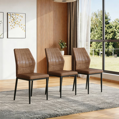 Ensemble de 3 chaises de salle à manger ergonomiques en tissu Tech avec dossier à motif coquillage et pieds en métal robustes