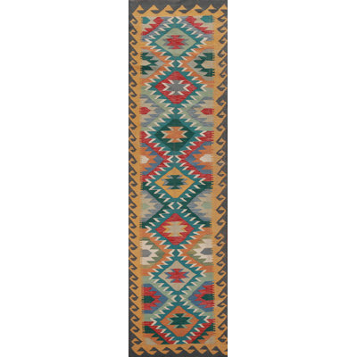 Geometric Wool Kilim Oriental Runner Rug 3x13
