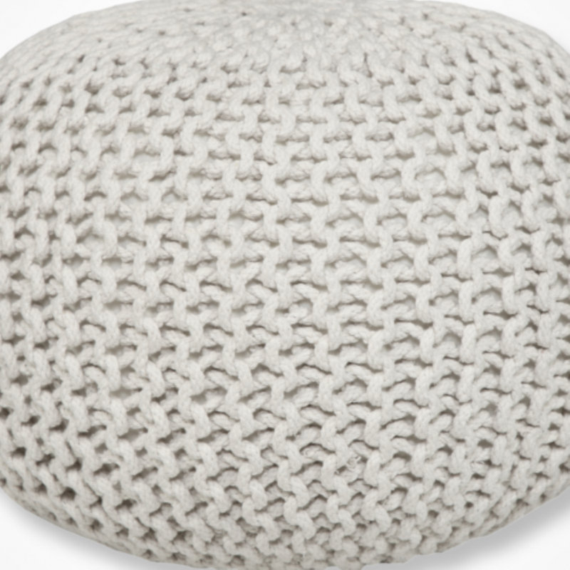Ls Lychee Large Knitted Pouf- (22x22x16 Inches), Ivory
