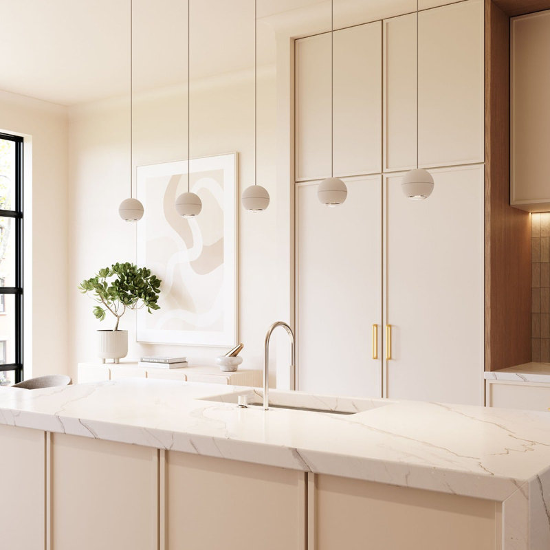 Hemisphere 5 - Light LED Kitchen Island Pendant, Textured White, 1