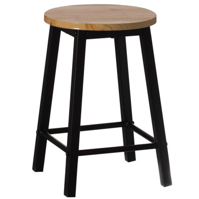 Tabouret rond de 17,5 pouces en bois massif de style rustique avec repose-pieds et structure en acier durable, parfait pour la salle à manger, l'îlot de cuisine et le bar - idéal pour les fêtes à l'intérieur et à l'extérieur