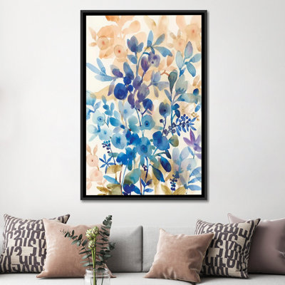 « bleuet floral i », reproduction de peinture à l’aquarelle sur toile tendue