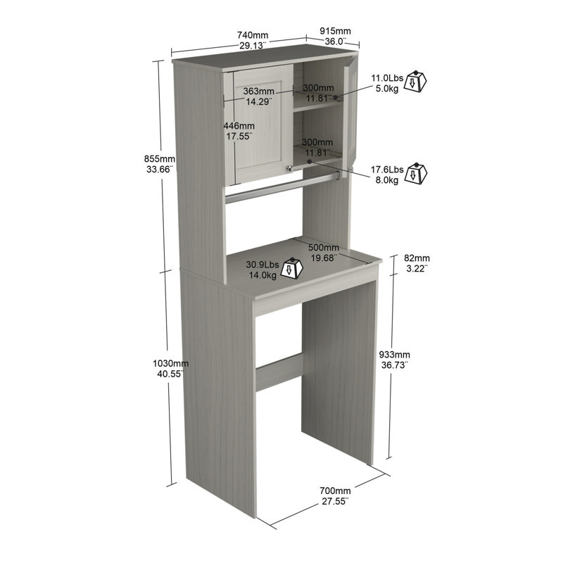Washed Oak Freestanding Laundry Cabinet with Adjustable Shelving