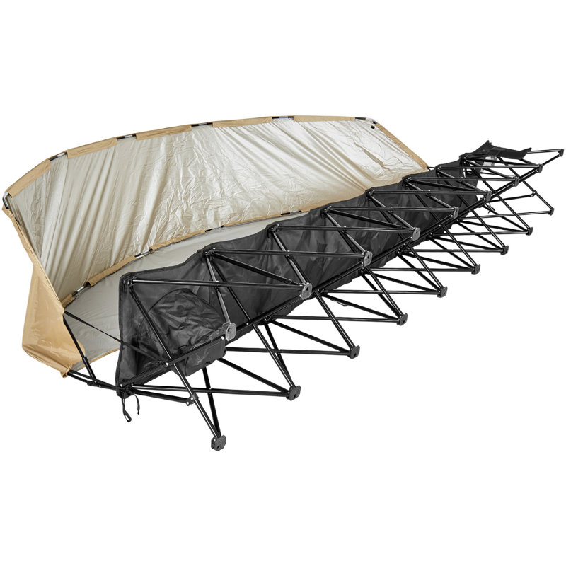 Banc pliant à six places avec parasol, poches de rangement, porte-gobelets et protection solaire complète, sièges confortables pour les activités de plein air, 6 sièges portatifs, pochettes, conception unique, aucun assemblage requis