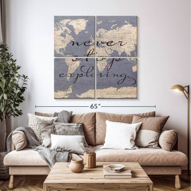 Never Stop Exploring World Map, 45" H x 45" W