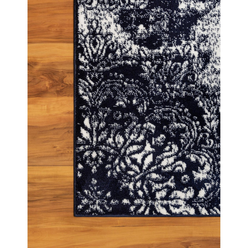 Tapis floral Brandt, Carré 8 pi, Marine