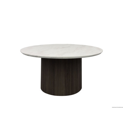 Adelyte Round Coffee Table With White Faux Marble Top And Base In Dark Brown