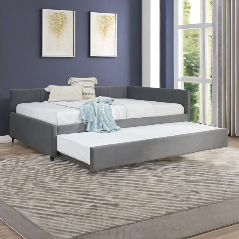 Full Size Daybed With Trundle Bed, Gray, Full / Double