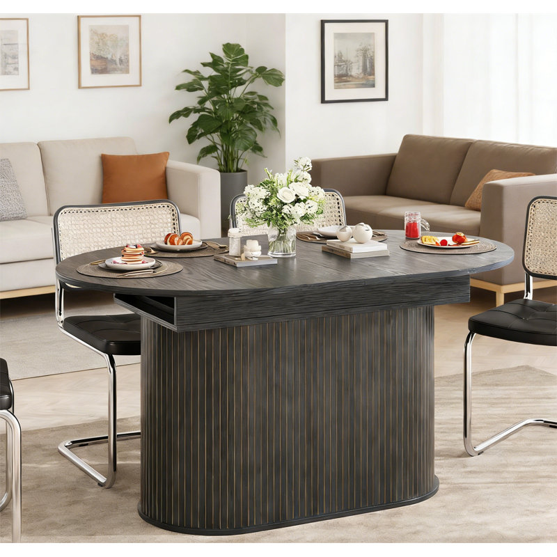 55.11"-70.86" Extendable Dining Table with Striped Legs, Black