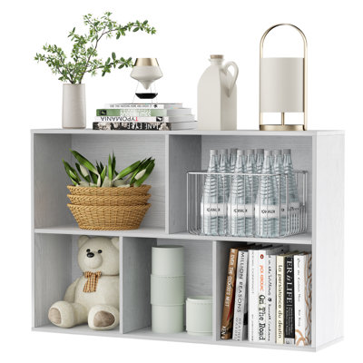 5-Section Closed Back Bookcases, Modern Open Storage Shelf Display Cabinet