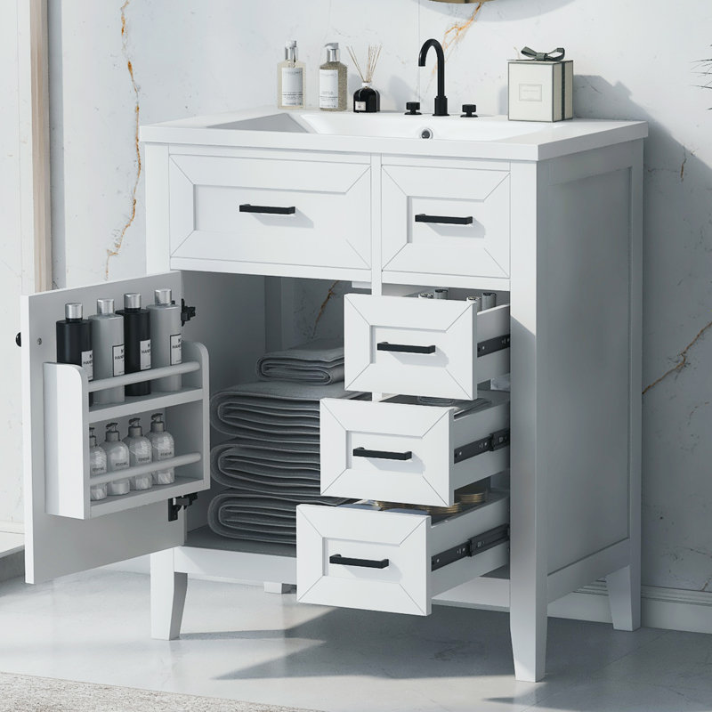 Meuble-lavabo 30 po avec lavabo, Blanc, Noir, noir, noir, noir