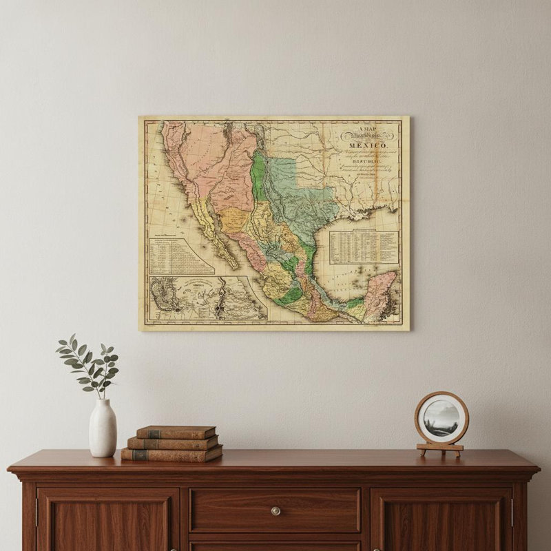 20, X 24 po, carte vintage du Mexique 1846, art mural, H 24 po x l 20 po x P 0,1 po