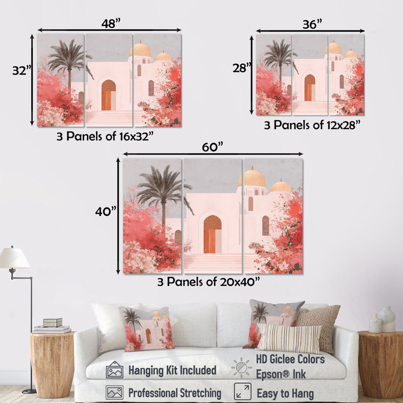 Minimalisme, blanc, rose, Maroc, paysage II, Toile tendue, H 28 po x l 36 po x P 1 po