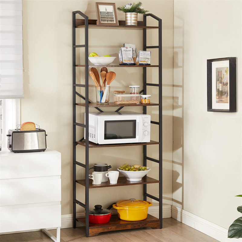 Versatile 6-Tier Rustic Bookshelf With Removable Storage Baskets - Space Saving Design