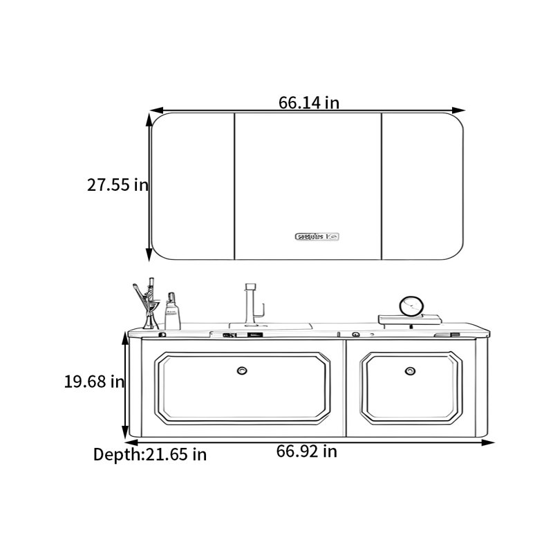 Armoire de salle de bain style français, Blanc cassé / blanc, H 19,68 po x l 66,92 po x P 21,65 po