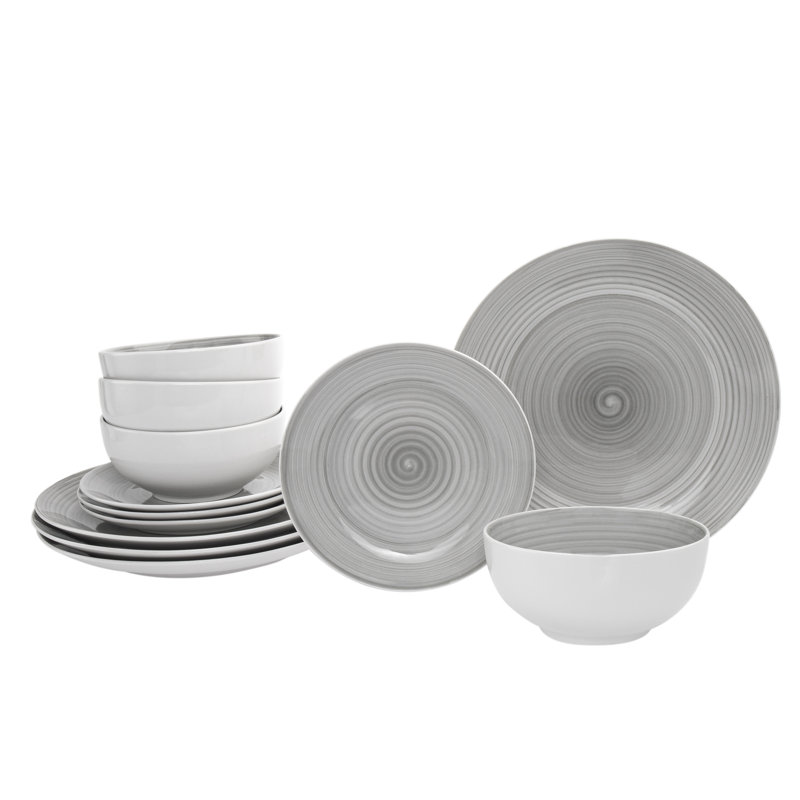 Service de table 12 pièces, service pour 4 Spiral, gris