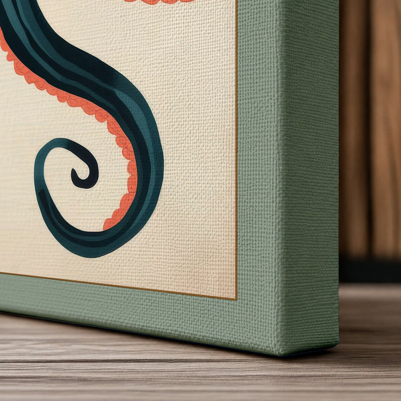 Geometric Octopus Coastal - Wrapped Canvas, Sage Border, 30x20 - 76.2 x 50.8 cm