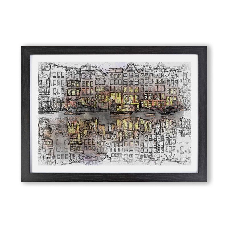 Amsterdam at Night - Framed Print, 45cm H x 63cm W x 2cm D, Black