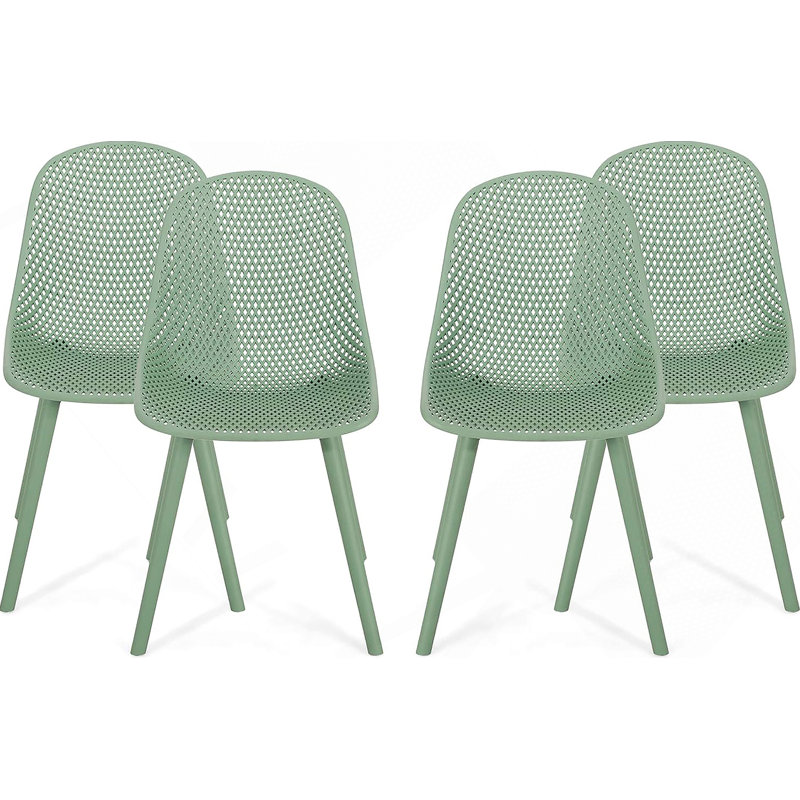 Ensemble exceptionnel de quatre chaises de salle à manger d'extérieur Posey au design résistant aux intempéries et élégant pour toutes les saisons