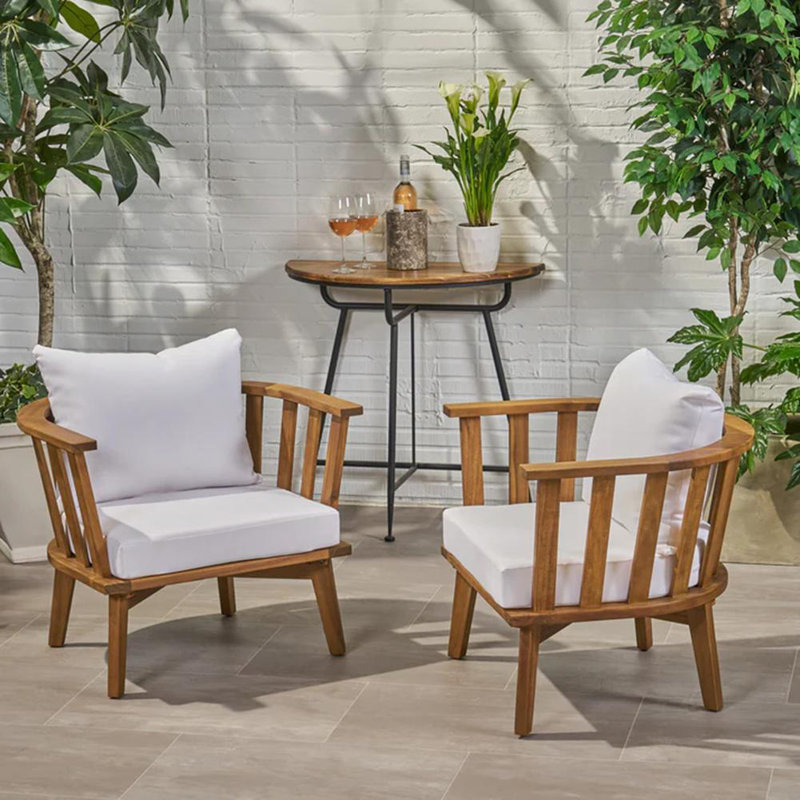 2 Piece Patio Chair (Teak; White)