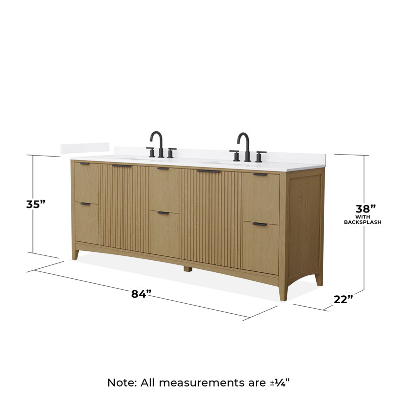 Palmilla 84" Freestanding Double Bathroom Vanity with Quartz Top, Beige, Matte Black, Giotto