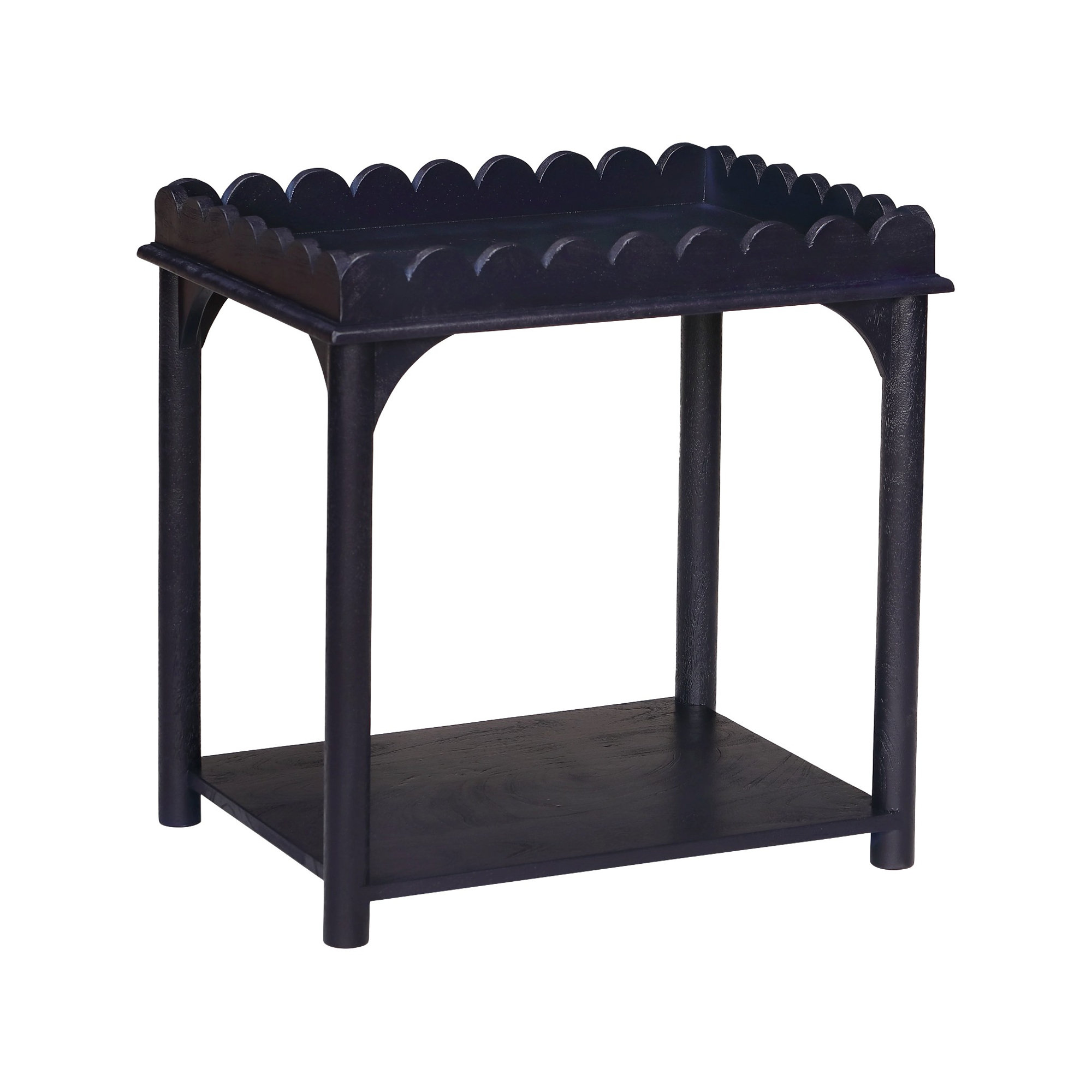 Madeline Scalloped Rectangle Side Table, Navy Blue
