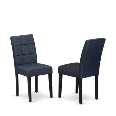 9 Piece Dinner Table Set Consist of a Dining Table and 8 Dark Navy Blue Faux Leather Wood Chairs with Stylish Back- Black Finish