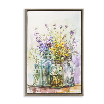  Toile flottante encadrée Bright Wildflower Jars par Franklyn Gregory