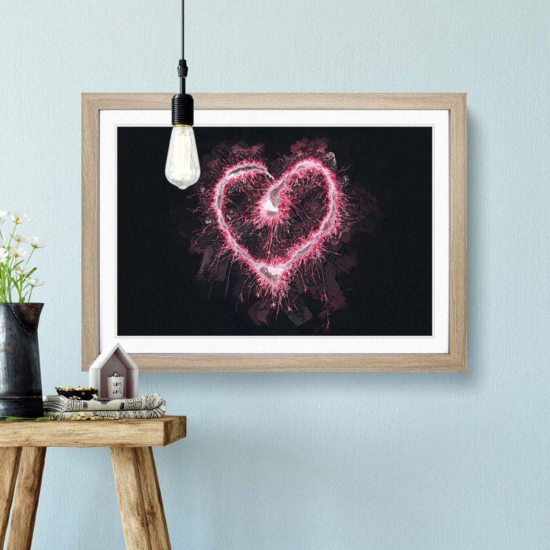 Spark of Love in Pink in Abstract - Picture Frame Graphic Art Print, 27cm H x 36cm W x 2cm D, Oak Framed