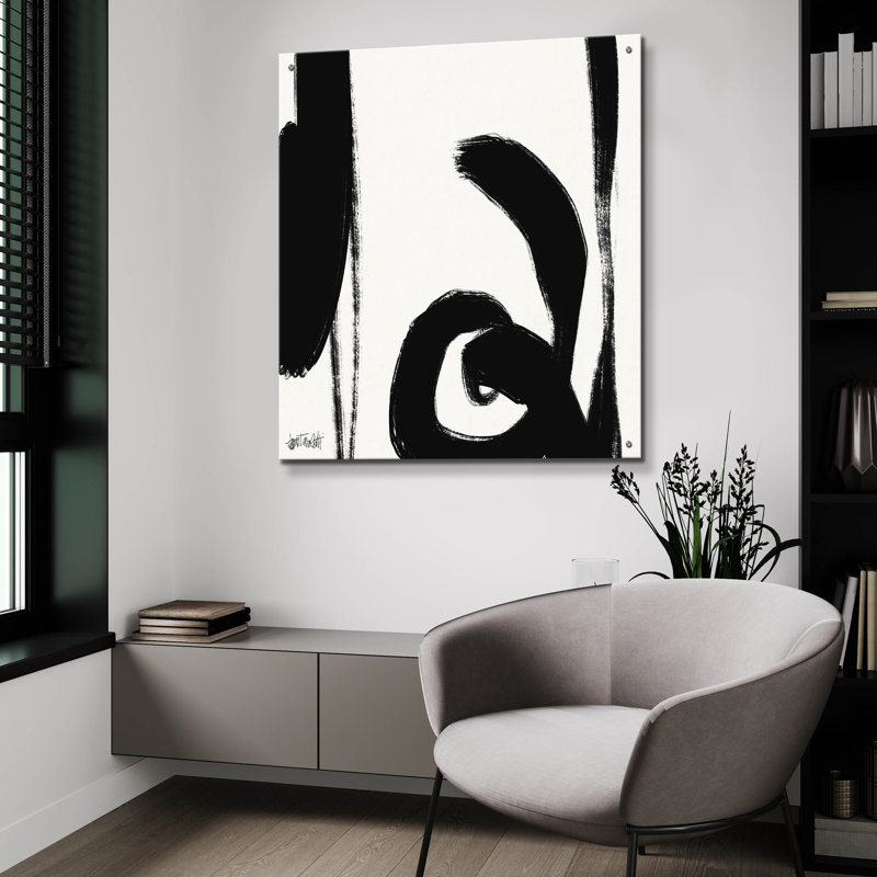 «Black and White Abstract 4» par Anne Tavoletti, art mural en verre acrylique, H 36 po x l 36 po x P 0,2 po