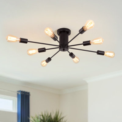 Dushka 8-Light 30.12'' Dimmable Sputnik Sphere  Modern Linear Chandelier Semi Flush Mount Ceiling Fixture