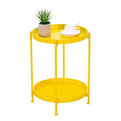 2-Tier Metal End Table With Removable Tray, Waterproof Side Table For Indoor & Outdoor Use, Small Sofa Coffee Table For Living Room, Bedroom, Balcony, Office & Patio.yellow