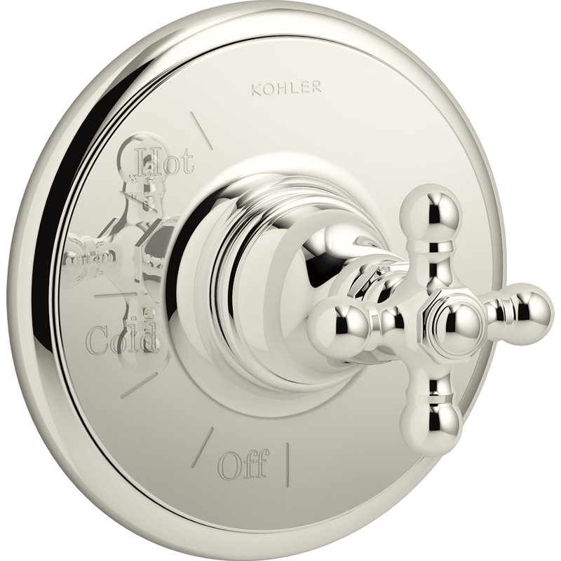 Artifacts Rite-Temp Valve Trim with Cross Handle, Polished Nickel