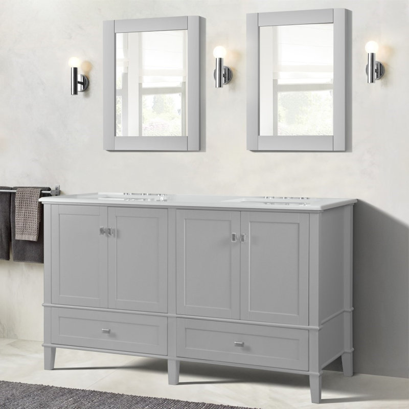 Meuble-lavabo double 61 po avec comptoir en quartz, Gris clair