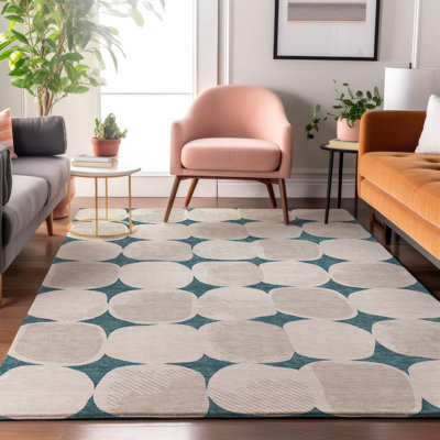 Tapis bleu sarcelle lavable à la machine Premium Prisco