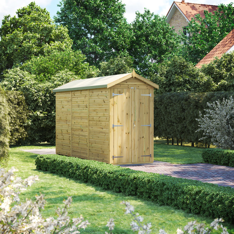 Powersheds 12 x 4ft Premium Pressure Treated Timber Windowless Apex Garden Shed, Double Doors